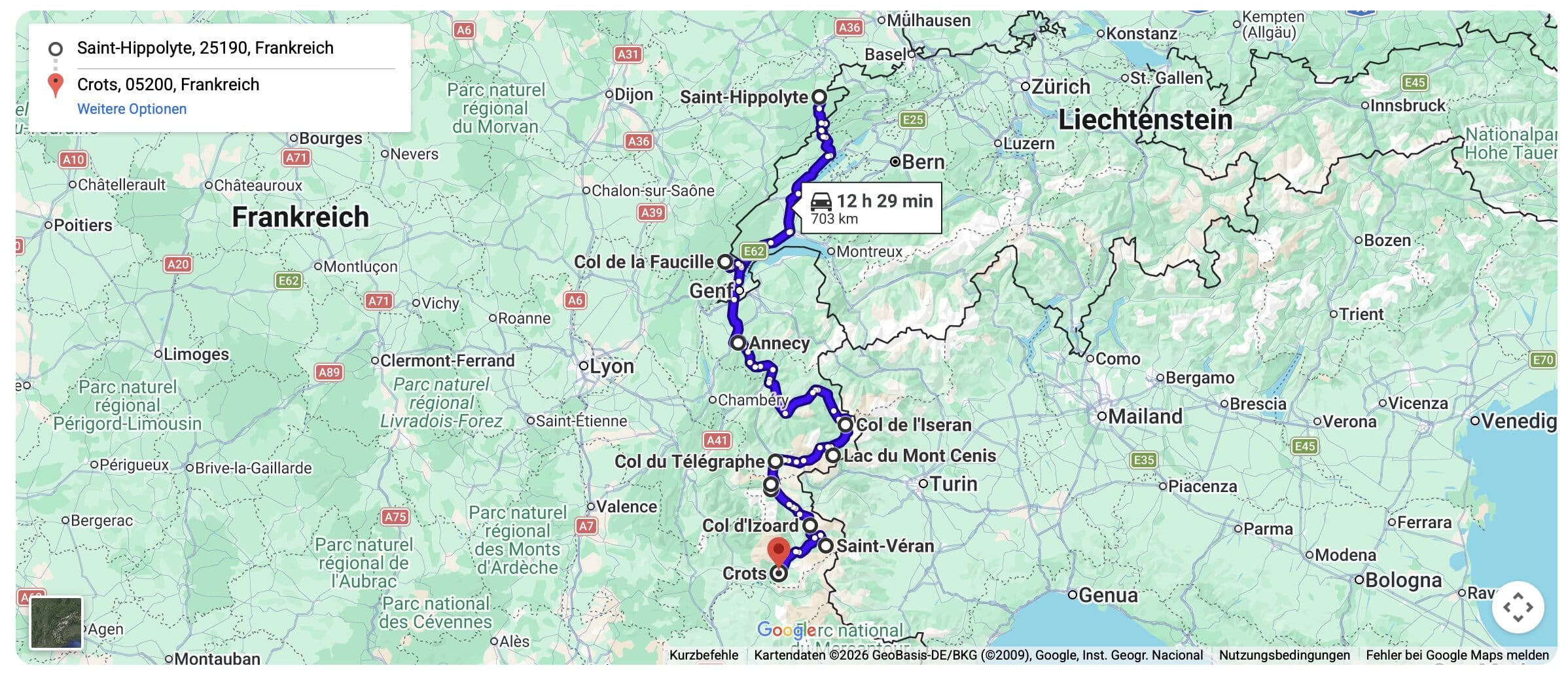 Routenverlauf Route des Grandes Alpes